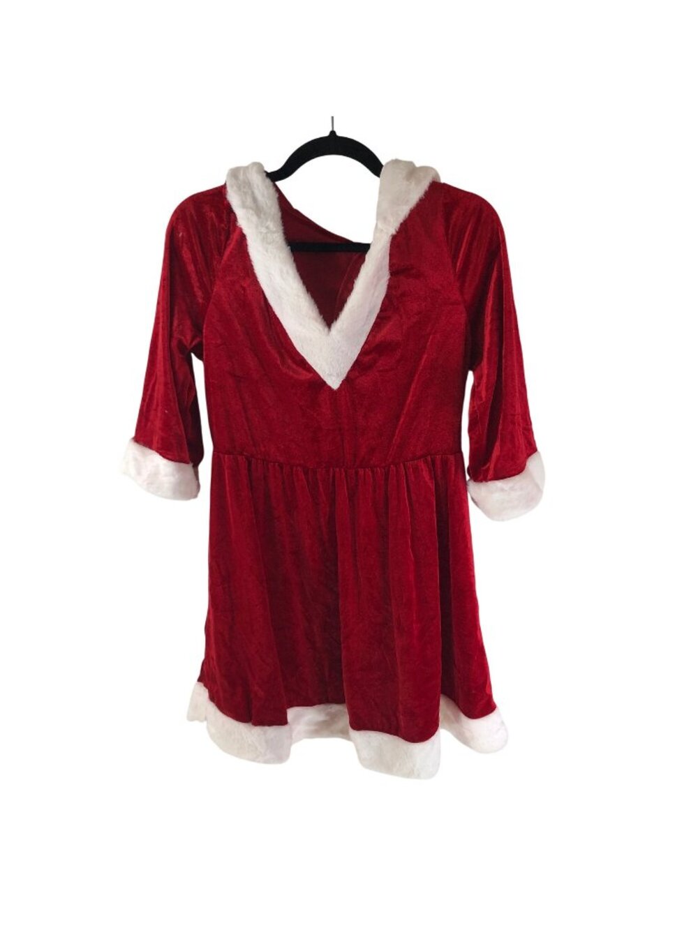 Rslove Red Velvet Christmas Mini Dress Sexy Costume Hood Belt Womens XL